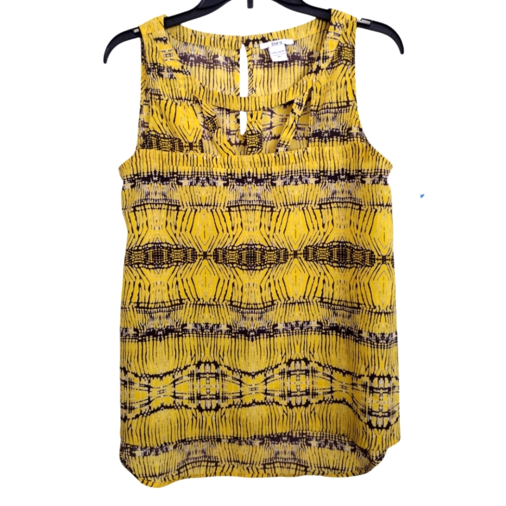 Bar 111 Yellow Black Patterned Sleeveless Top With Cutout Detail Size Medium